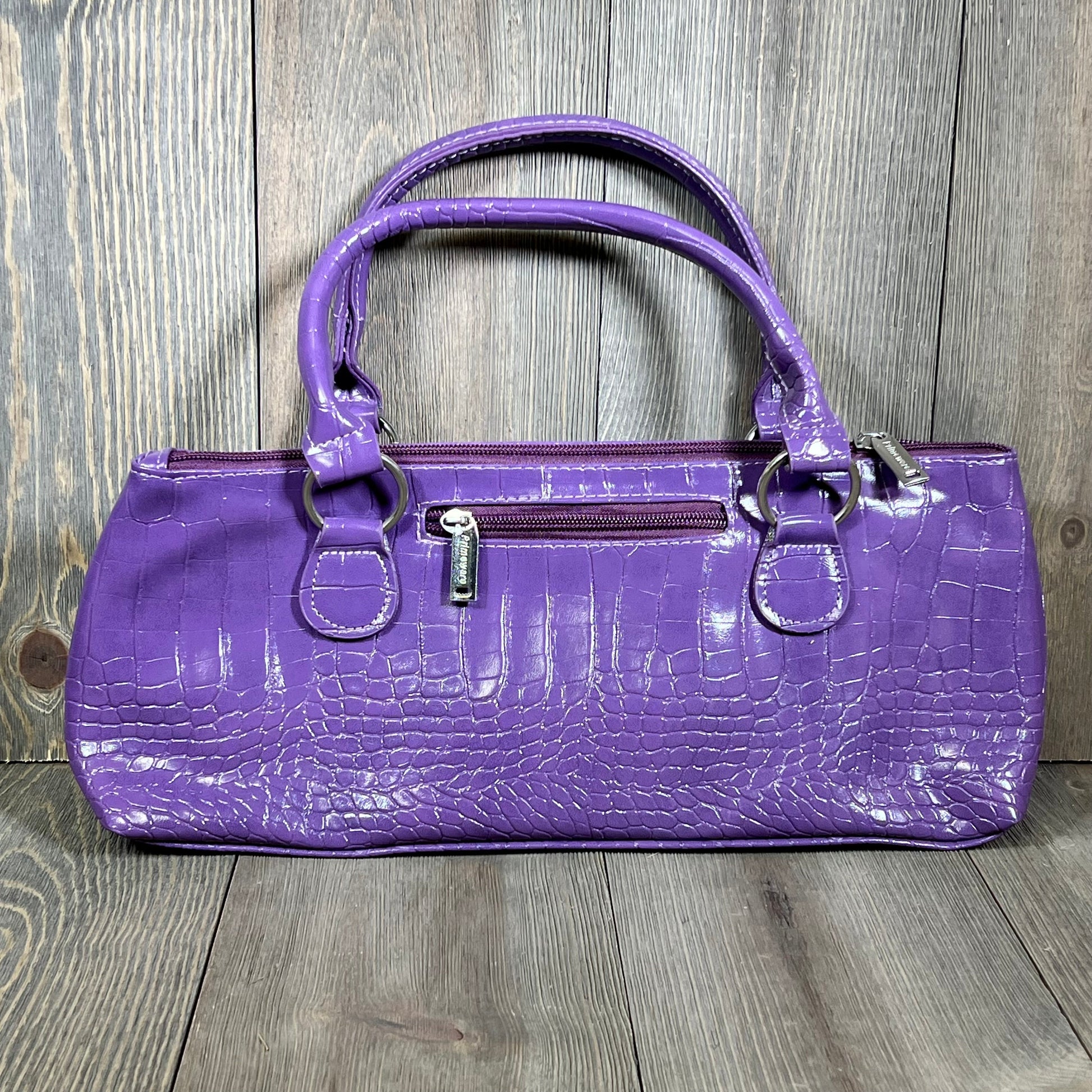 Purple Primeware Wine Clutch Bag with croc texture, thermal insulated for 750mL bottles, featuring stylish handles.