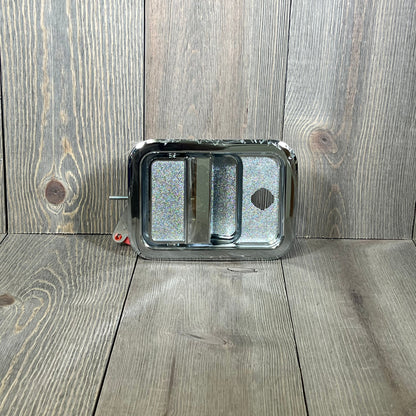 Chrome exterior door handle for Freightliner models, front passenger side, featuring white hardware on a wooden background.