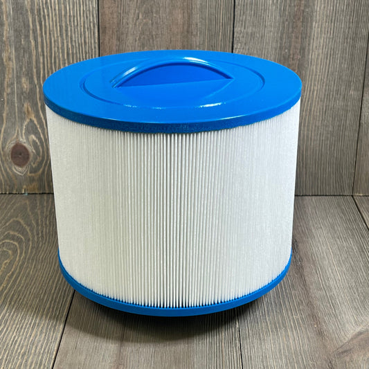Blue-capped 1047345716-8CH-950 spa filter cartridge with pleated design for PBF35, PBF50-F2S, Bullfrog spa models.