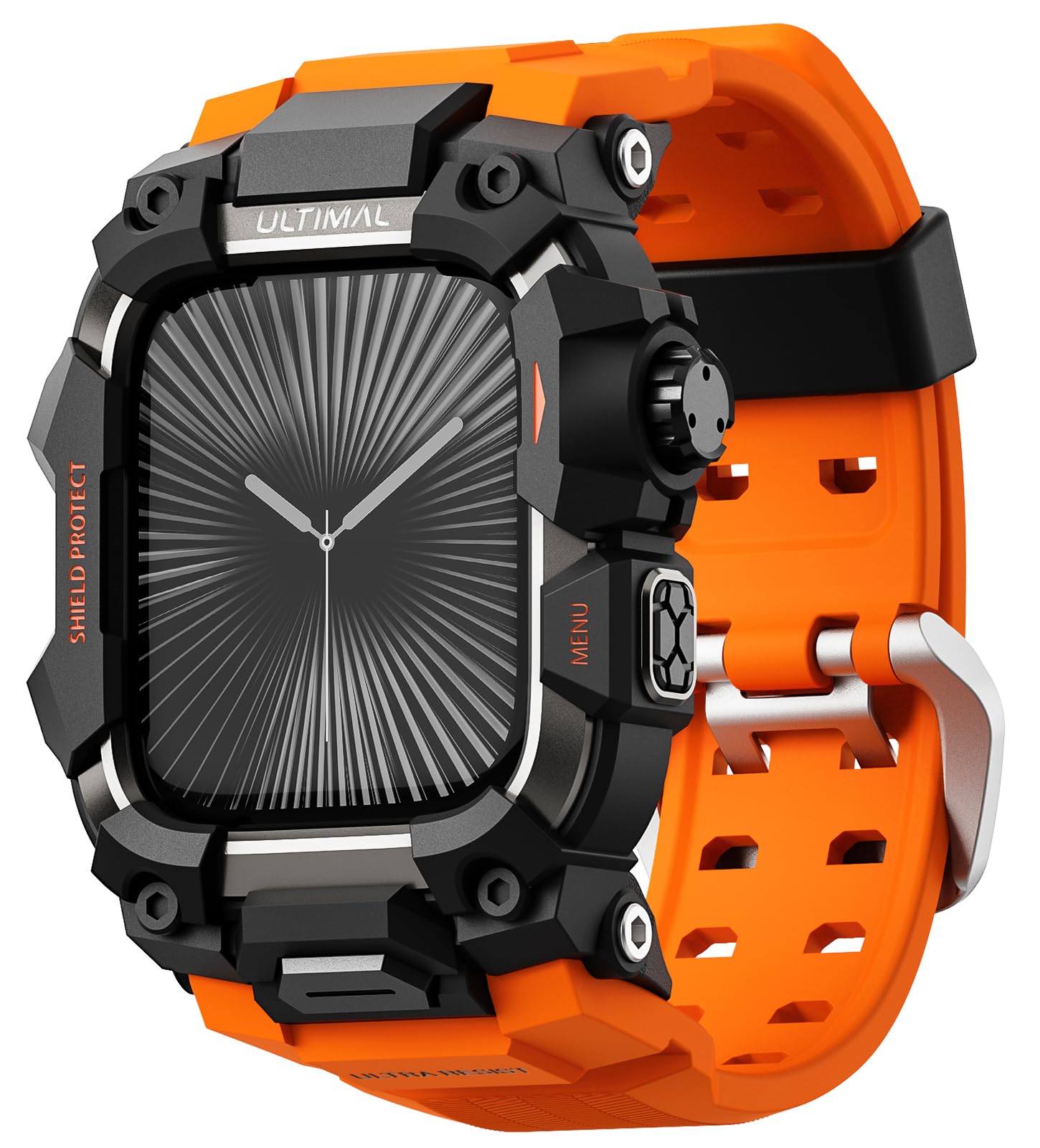 Rugged orange ULTIMAL case with band for Apple Watch 46mm, featuring military-grade shockproof protection and tactical design.