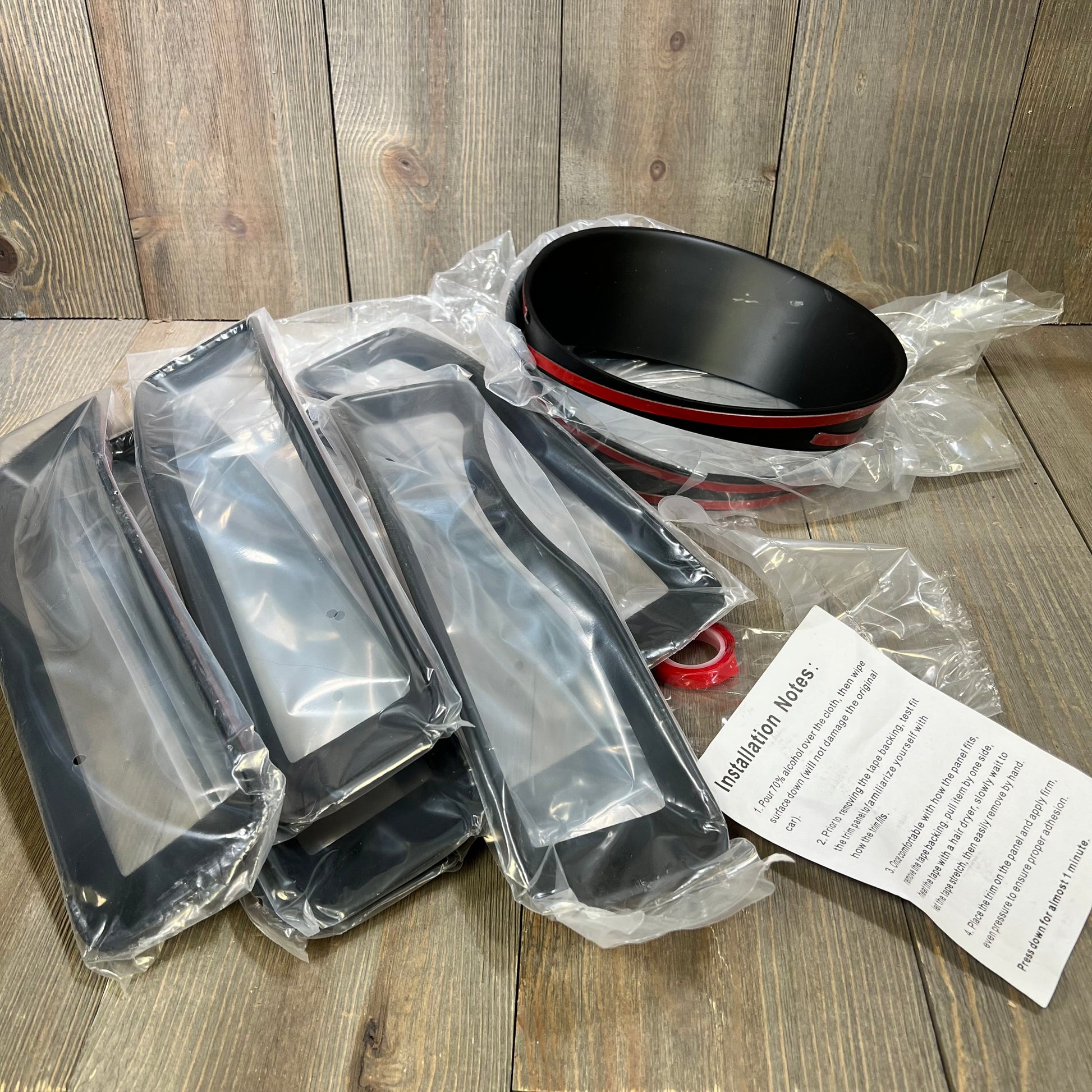 Matte black grill inserts and headlight trim covers for Jeep Wrangler JL 2018-2023, shown with installation notes.