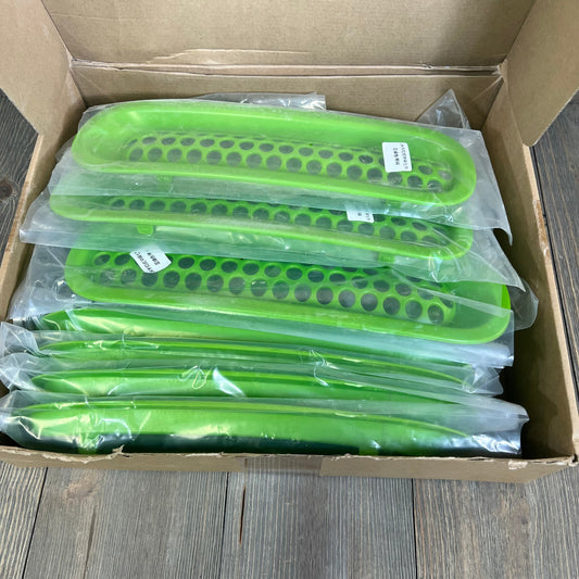 Matte green grille mesh inserts for Jeep Wrangler JK 2007-2017, packaged in a box for easy installation.