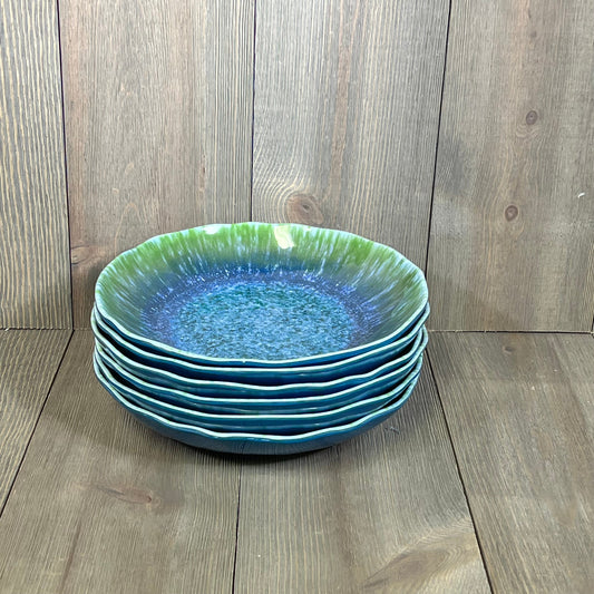 Set of 6 turquoise teal melamine pasta bowls, 9-inch, ideal for salads and soups, dishwasher safe dinnerware.