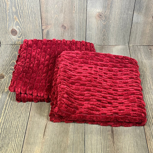 Burgundy corduroy pillow covers set of 2 on wooden surface, perfect for couch or bedroom decor, 18x18 inches.