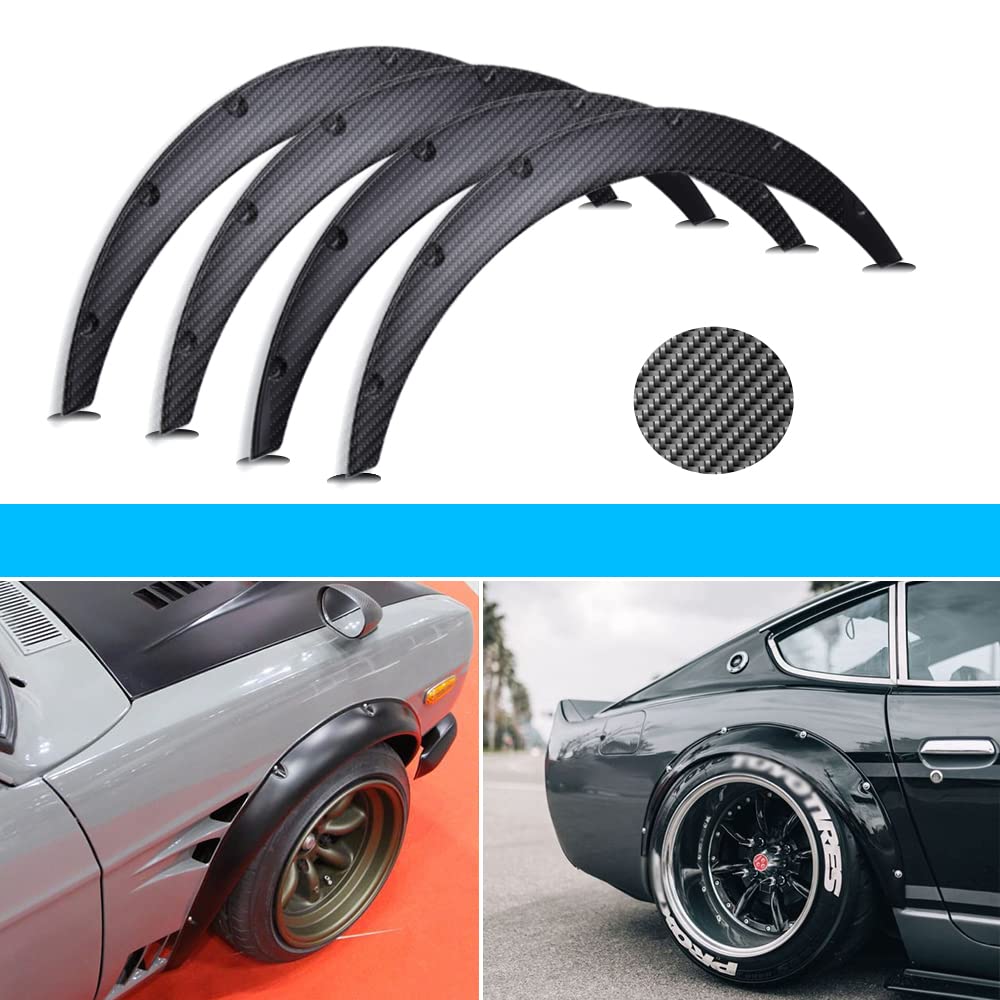 Universal carbon fiber car fender flares, 2" wide wheel arch protectors for enhanced vehicle body styling.