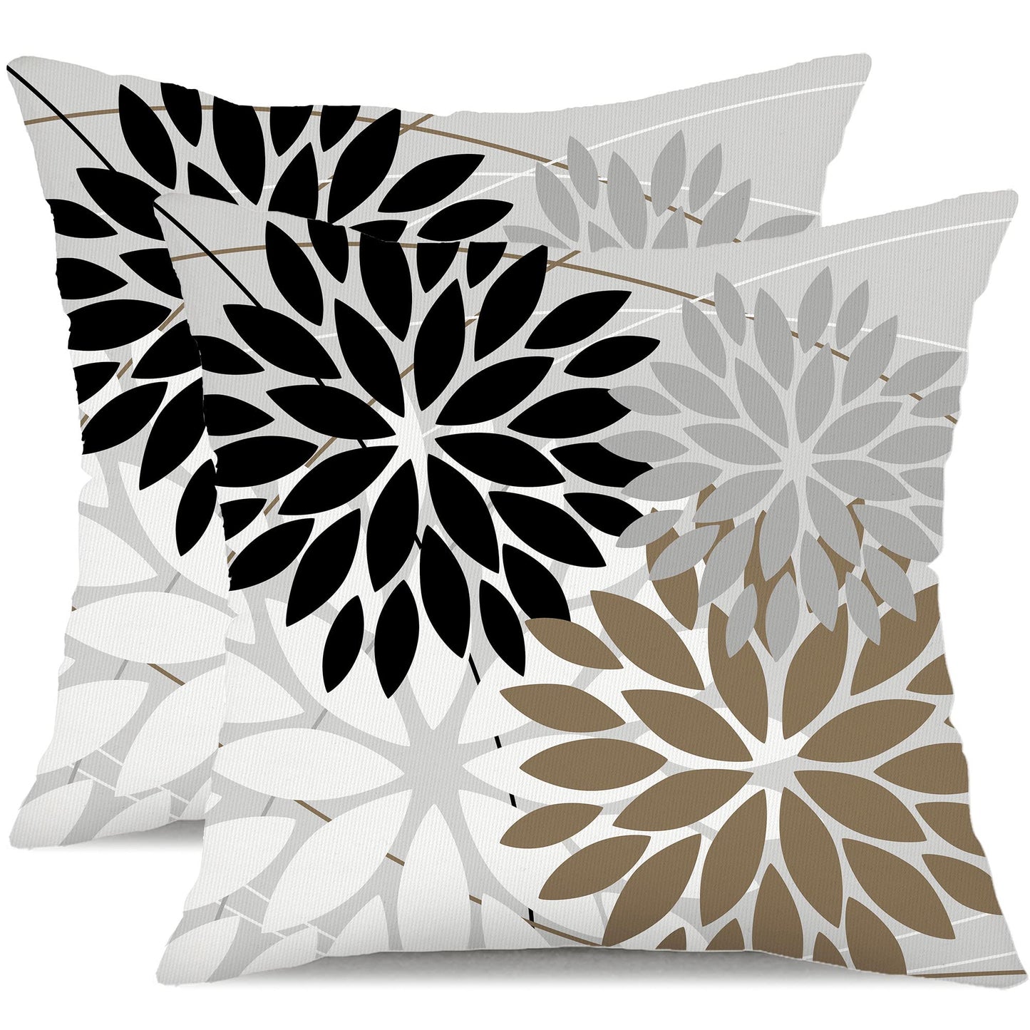 Elegant black and brown geometric outdoor pillow covers, 16x16 inch, perfect for patio and garden furniture.