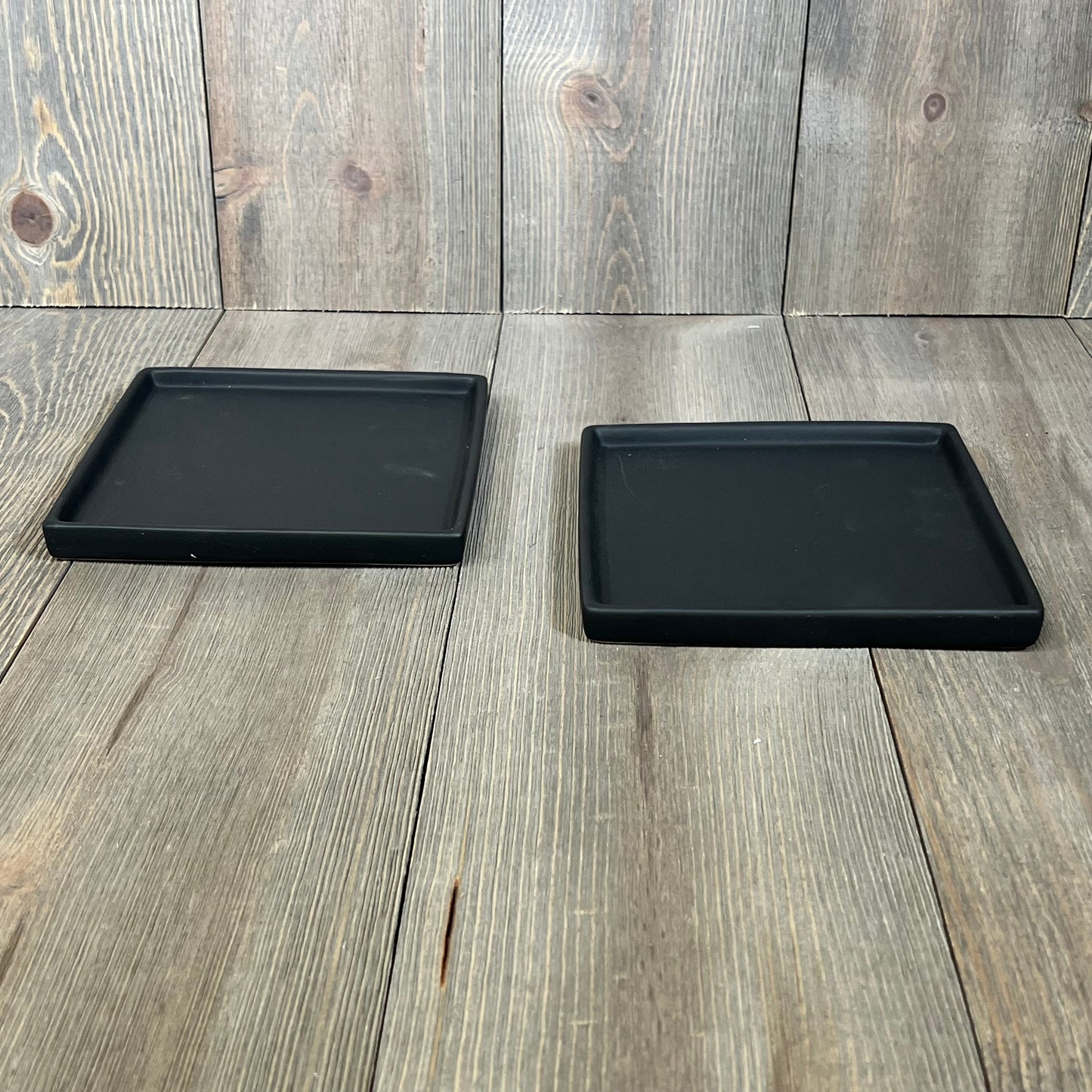 Set of two black ceramic square trays for MyGift Modern Small Plant Pot, ideal for succulents and decorative use.