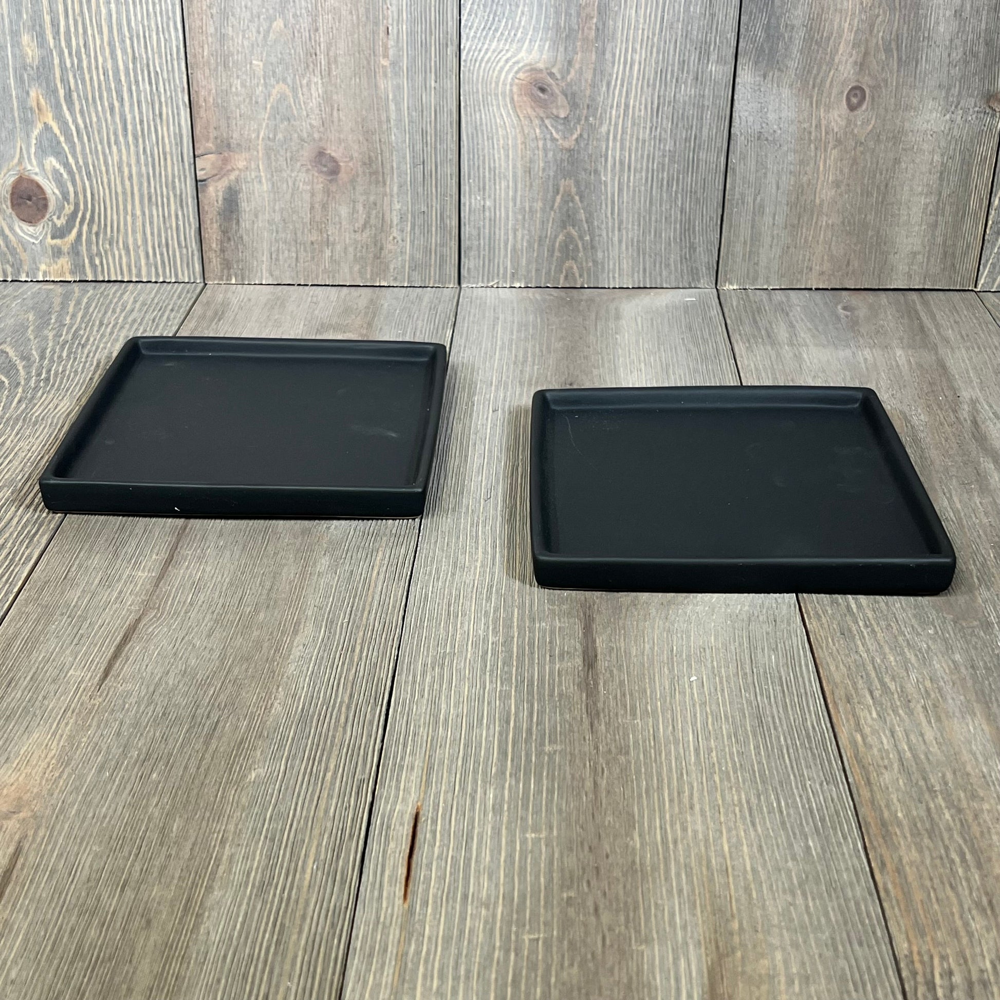 Set of two black ceramic square trays for MyGift Modern Small Plant Pot, ideal for succulents and decorative use.
