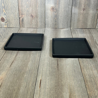 Set of two black ceramic square trays for MyGift Modern Small Plant Pot, ideal for succulents and decorative use.