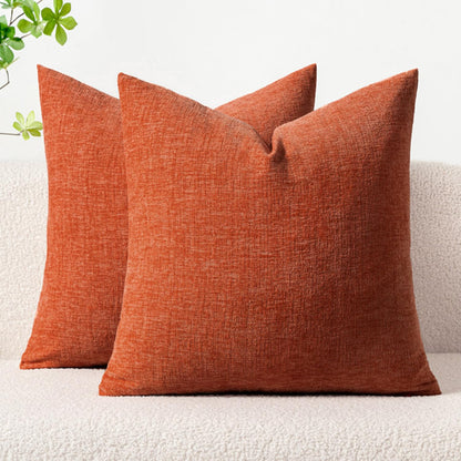 Rust chenille pillow covers 18x18 inches, perfect for enhancing sofa or living room decor with a cozy touch.