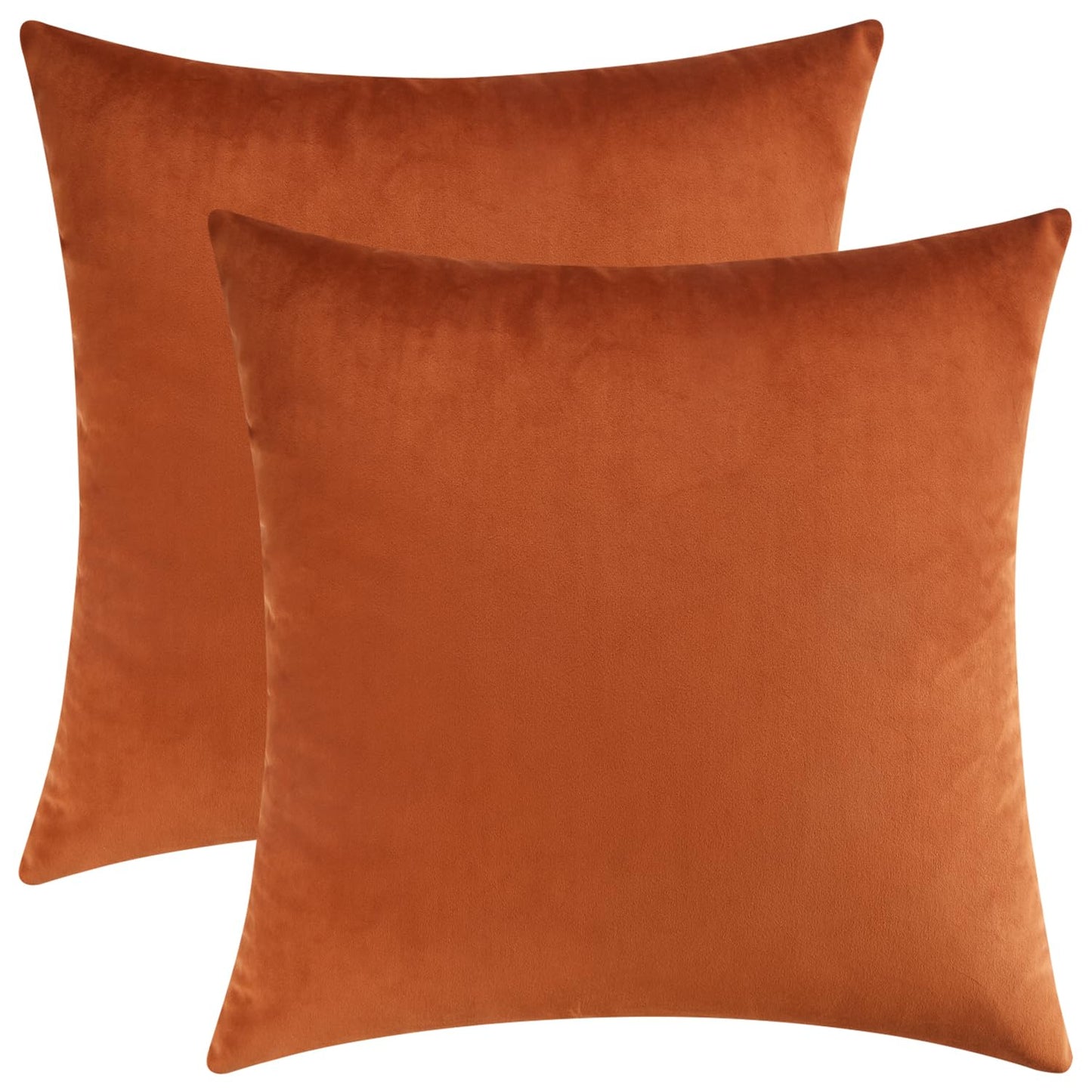 Burnt orange velvet throw pillow covers, 16x16 inches, perfect for adding warmth to your couch or bed, set of 2.