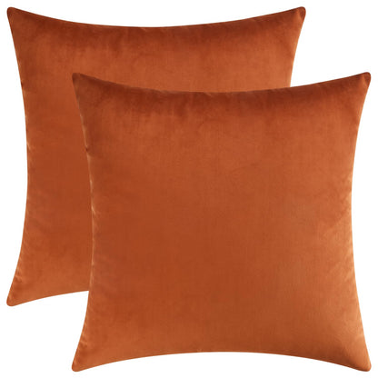 Burnt orange velvet throw pillow covers, 16x16 inches, perfect for adding warmth to your couch or bed, set of 2.