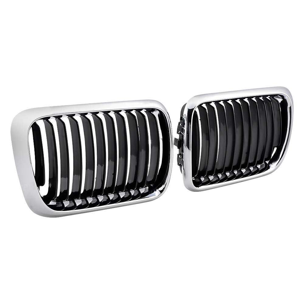 Black chrome kidney grille set for '97-'99 BMW 3 Series E36, front center hood replacement parts.