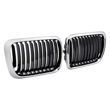 Black chrome kidney grille set for '97-'99 BMW 3 Series E36, front center hood replacement parts.