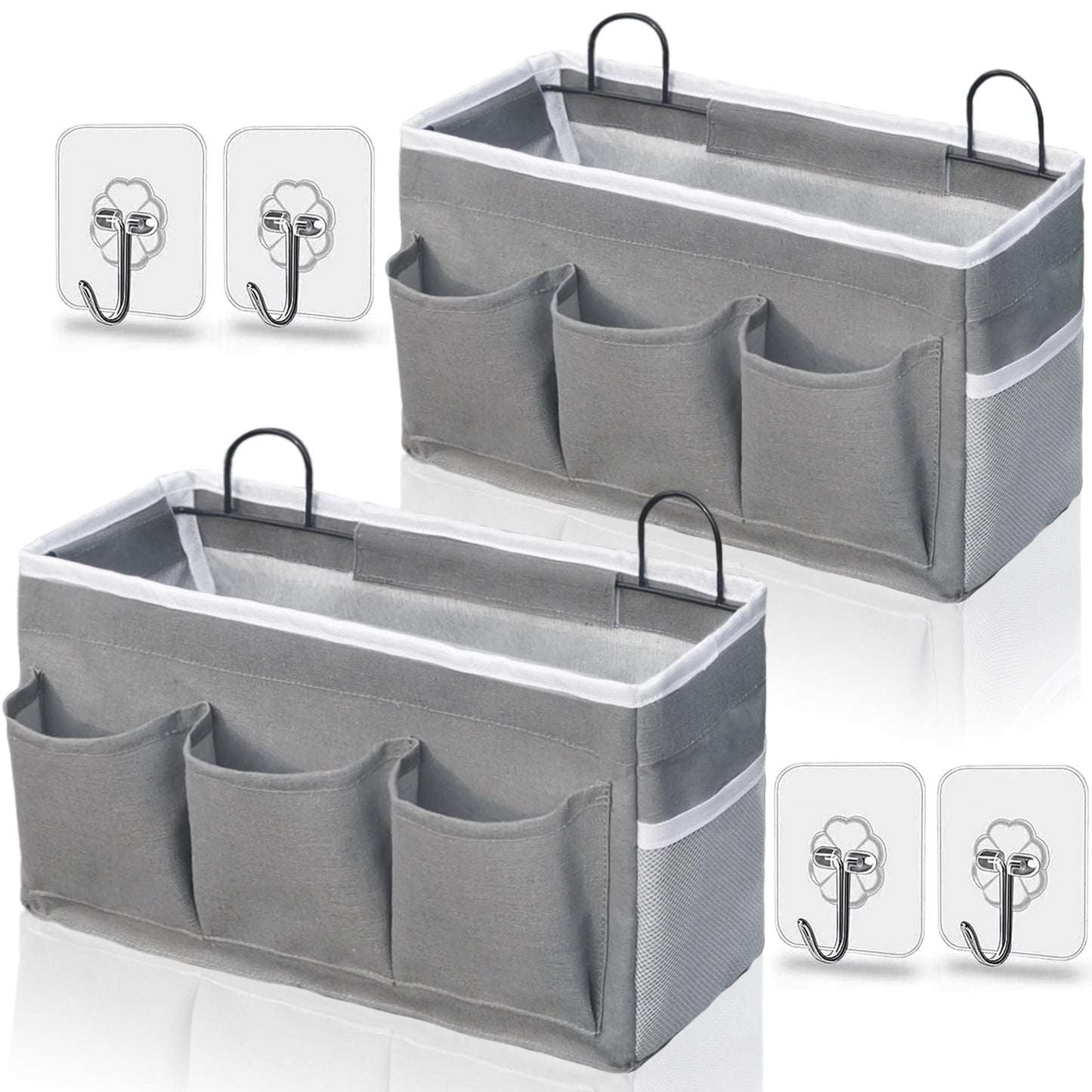 Gray wall hanging organizer with 3 pockets, ideal for kitchen or office storage. Durable linen fabric, waterproof design.