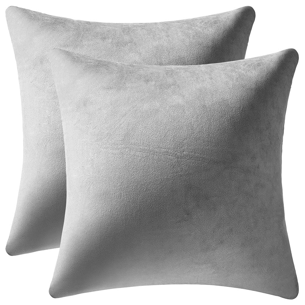 Cozy light-grey velvet pillow covers, 22x22 inches, perfect for farmhouse decor, set of 2.