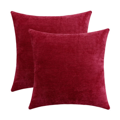 Set of 2 bright red chenille throw pillow covers, 18x18 inches, perfect for rustic farmhouse decor.