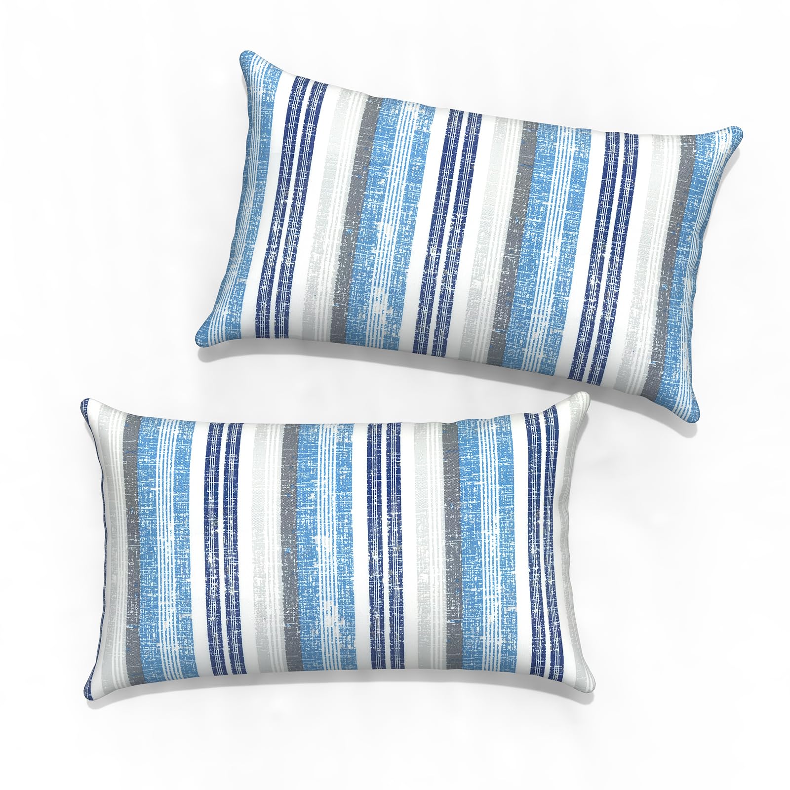 Stripe-patterned blue lumbar pillow covers for patio, 12x20 inches, perfect for outdoor furniture, garden, and office decor.
