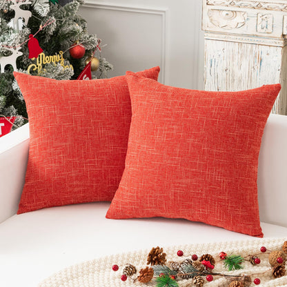 Burnt brick faux linen pillow covers add a cozy touch to your living room decor, perfect for couch or sofa, 24x24 inches.