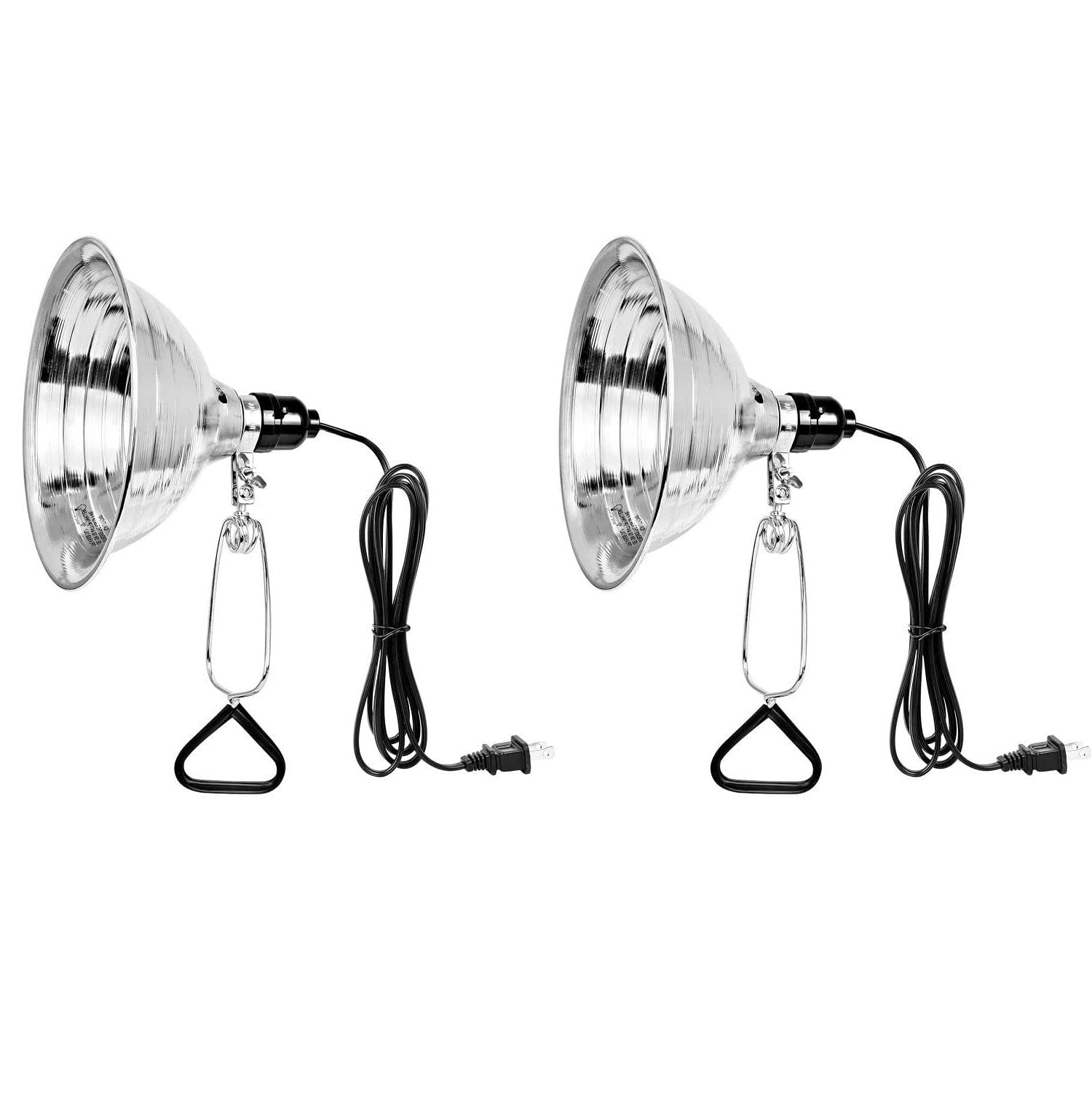 Two-pack Simple Deluxe clamp lamps with 8.5-inch aluminum reflectors and 6-ft cords, ideal for versatile lighting needs.