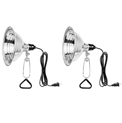 Two-pack Simple Deluxe clamp lamps with 8.5-inch aluminum reflectors and 6-ft cords, ideal for versatile lighting needs.
