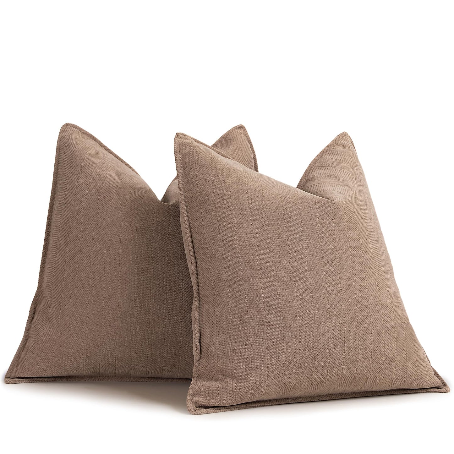Luxurious khaki chenille pillow covers 22x22, set of 2, perfect for couch decor and adding elegance to any home setting.