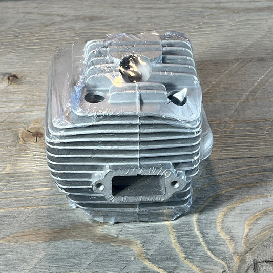 Silver Yingspart 56mm cylinder piston kit for Stihl TS700 TS800 on wooden background.