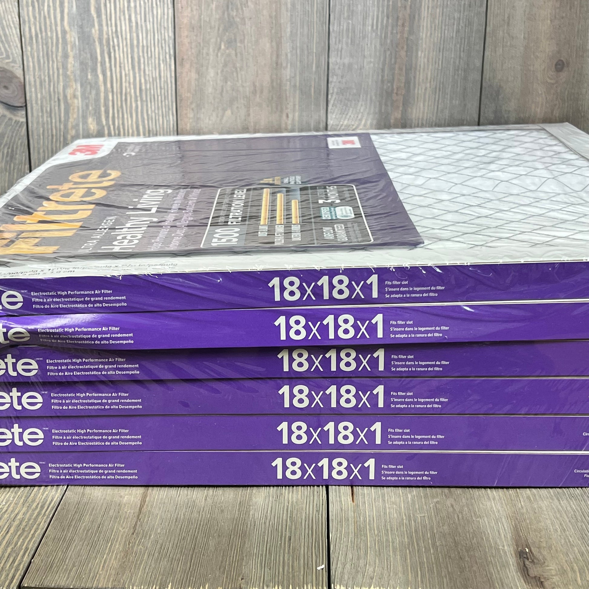 Filtrete 18x18x1 AC furnace air filter pack, MERV 12, MPR 1500, ideal for asthma and allergy sufferers, 6-pack.
