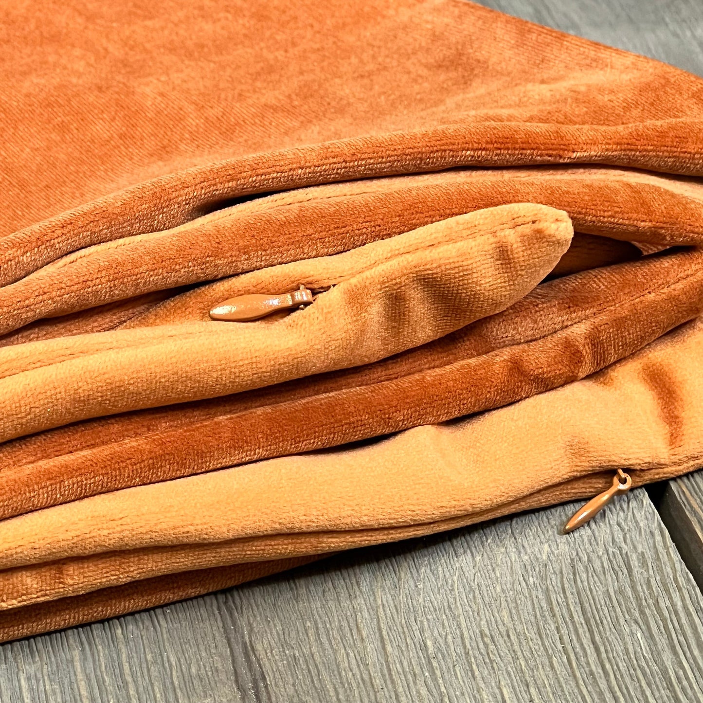 Rust velvet throw pillow covers with invisible zipper, luxury soft cushion cases for living room or bedroom decor.