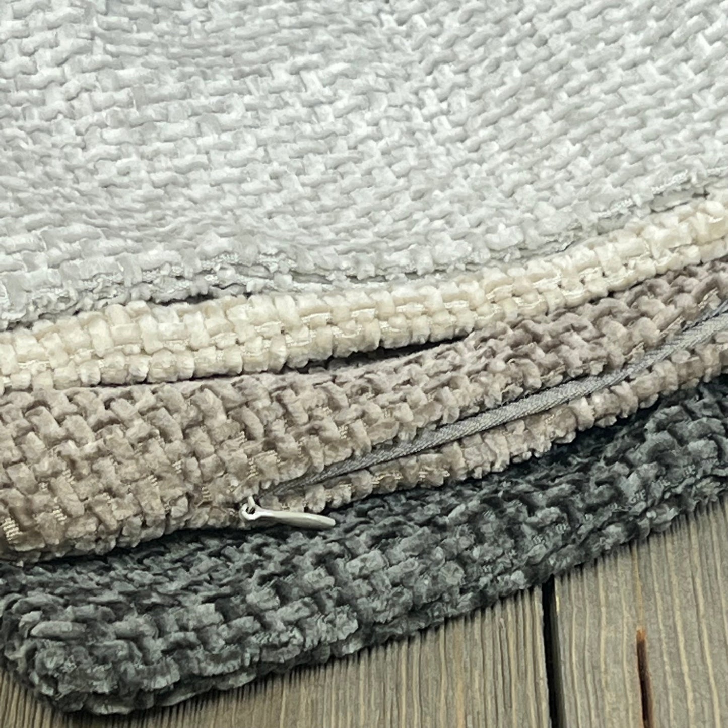 Neutral chenille MIULEE pillow covers stack, showcasing soft texture and zipper detail for farmhouse boho decor.