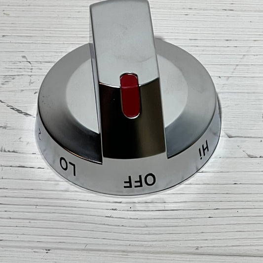 Stainless steel Samsung stove knob replacement with red accent, compatible with models NE63T8111SS/AA and NE63T8311SS/AA.