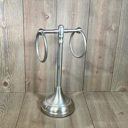 Satin chrome guest towel stand with two rings from the Allied Brass Carolina Collection, elegant and stylish bathroom accessory.