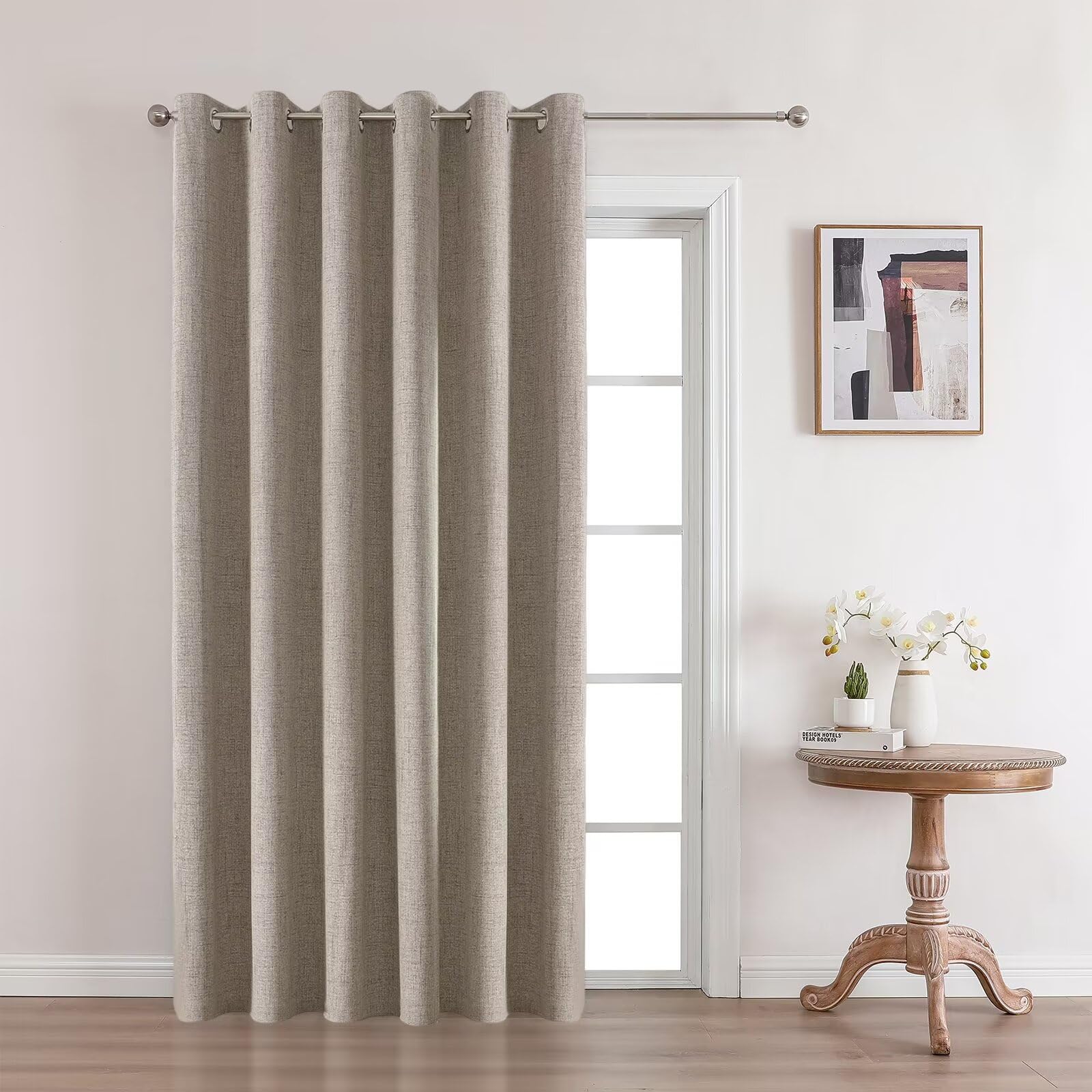 Linen blackout curtains for sliding doors, 70x108 inches, ideal for living room privacy and patio doors.