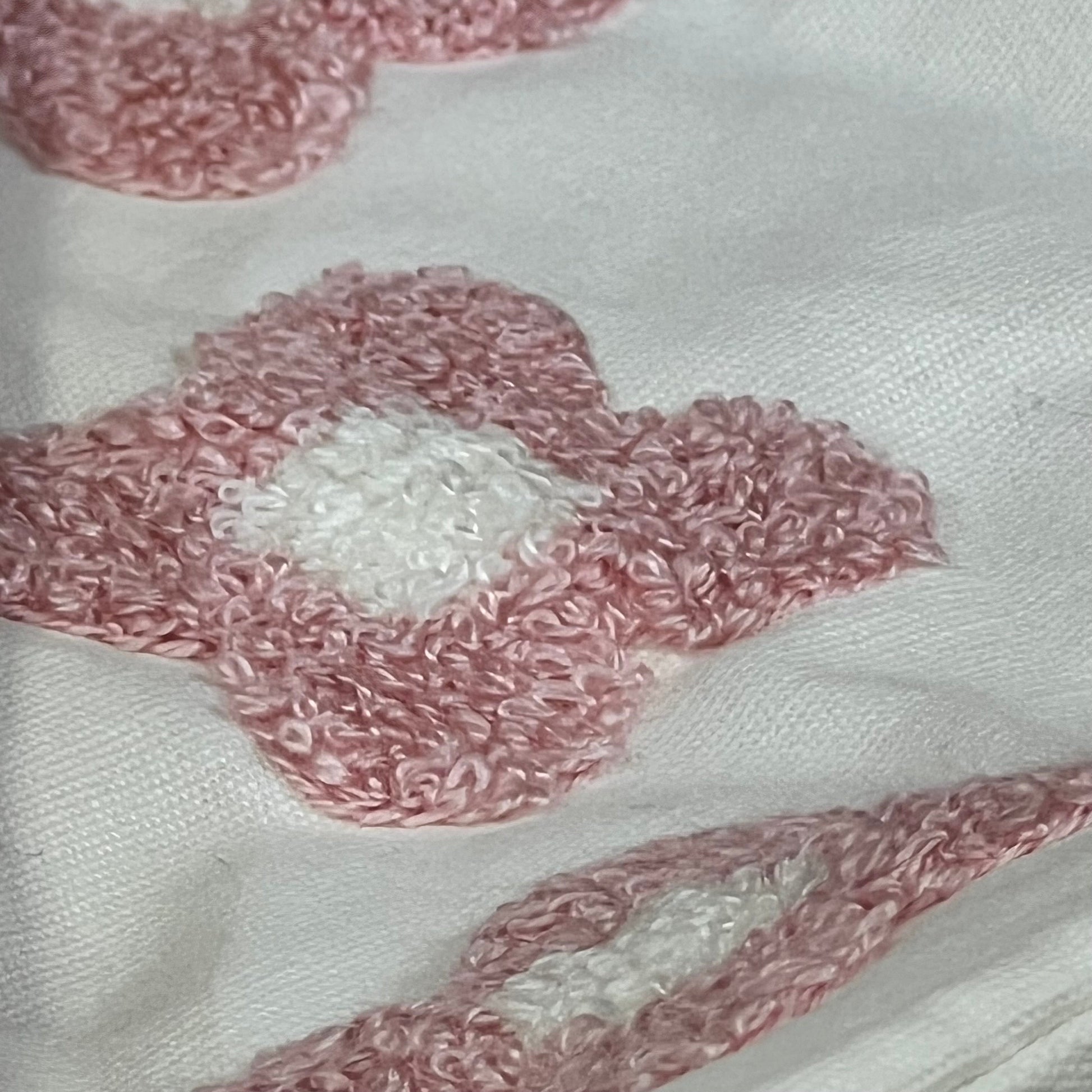 Pink and white daisy sun flower jacquard pattern on decorative throw pillow cover, perfect for couch or bed accents.