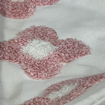 Pink and white daisy sun flower jacquard pattern on decorative throw pillow cover, perfect for couch or bed accents.