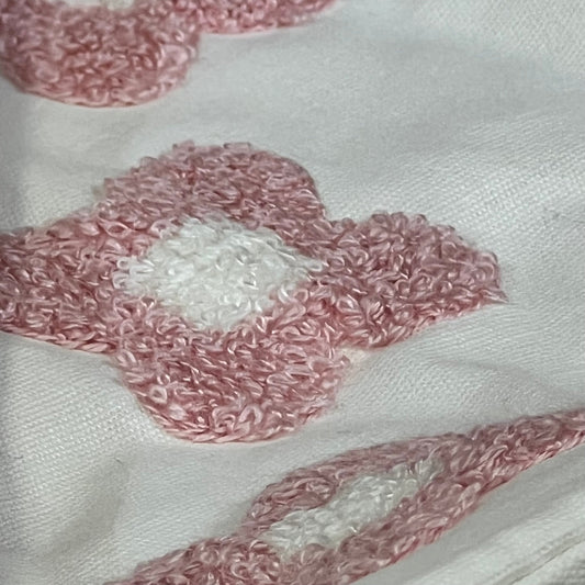 Pink and white daisy sun flower jacquard pattern on decorative throw pillow cover, perfect for couch or bed accents.