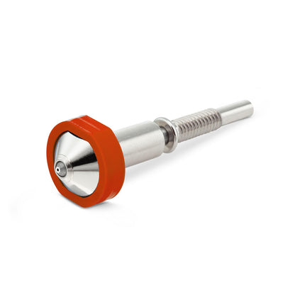 Tungsten carbide nozzle with red accent for E3D Revo, offering high thermal conductivity and abrasion resistance.