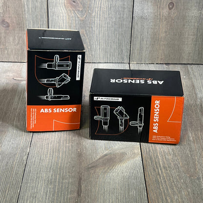 Premium ABS wheel speed sensor packaging for Mercedes-Benz C300 and GLK350, showcasing the sleek black and orange design.