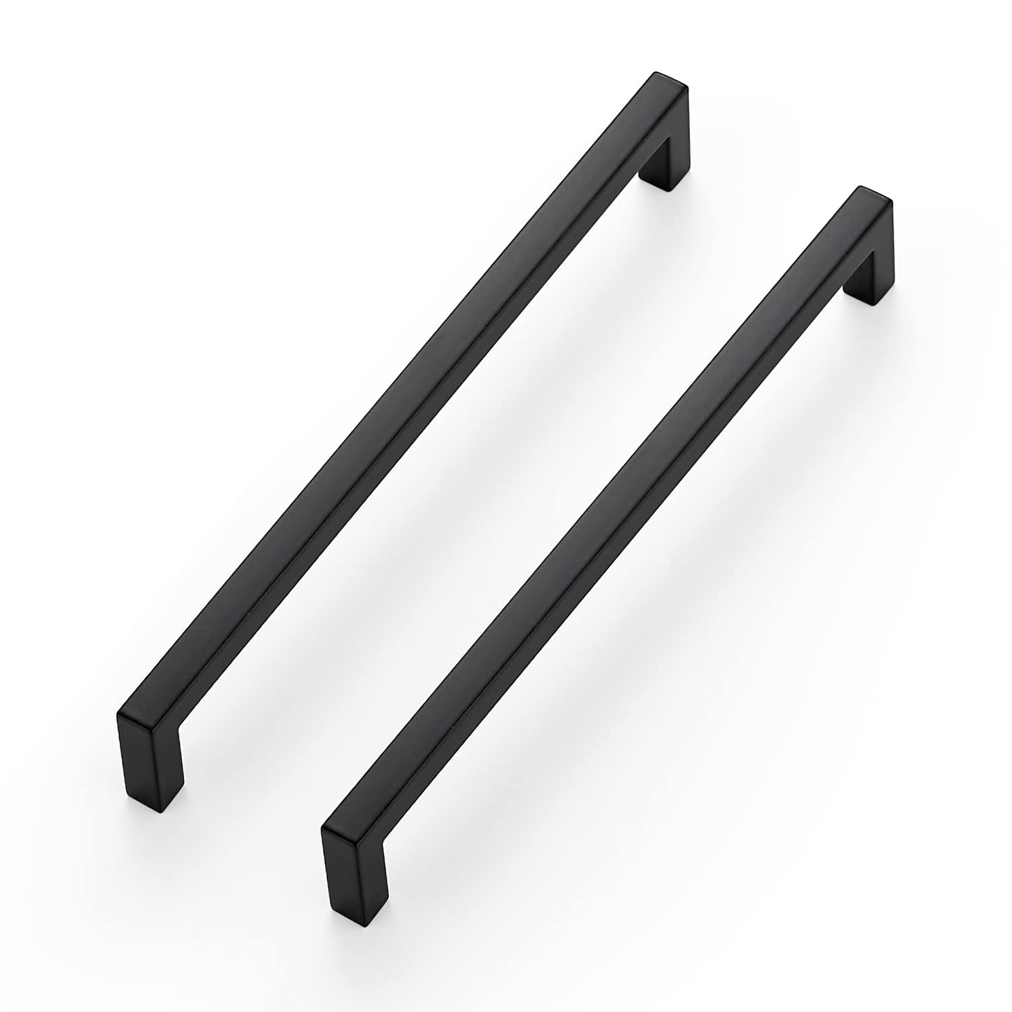 Matte black slim square bar drawer handles, 7-1/2 inch, ideal for kitchen cabinets, offering a modern touch to furniture.