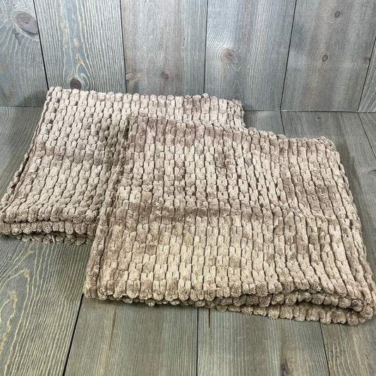 Light brown Euro farmhouse throw pillow covers in soft striped corduroy, perfect for rustic boho home decor.