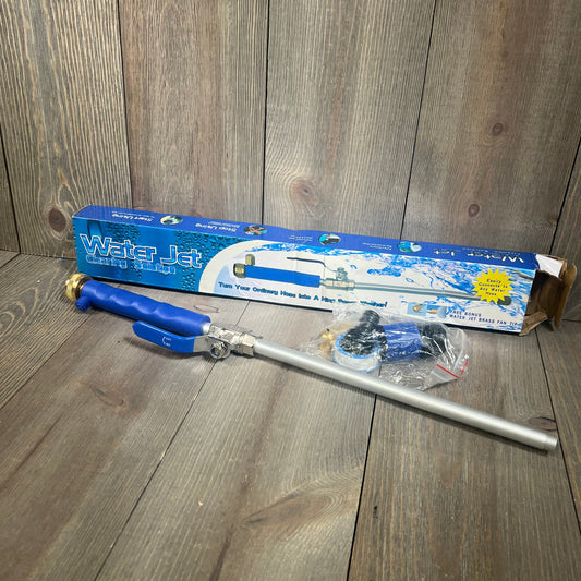Water Jet cleaning solution with Rerennco nozzles and hose quick connectors on wooden surface.