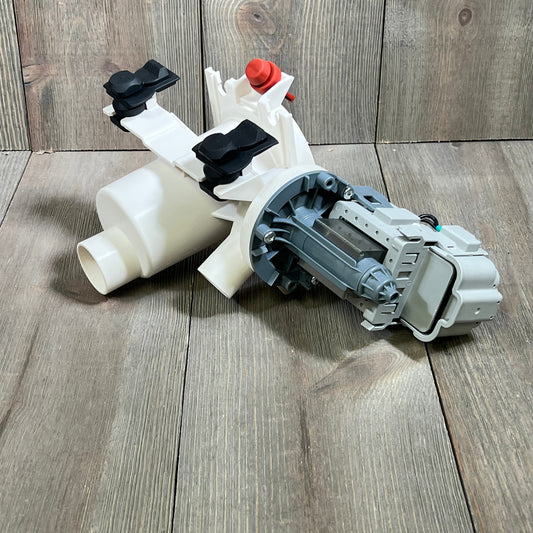 Front load washer drain pump filter assembly for Whirlpool Duet, Maytag Epic, Kenmore HE, featuring sturdy construction.