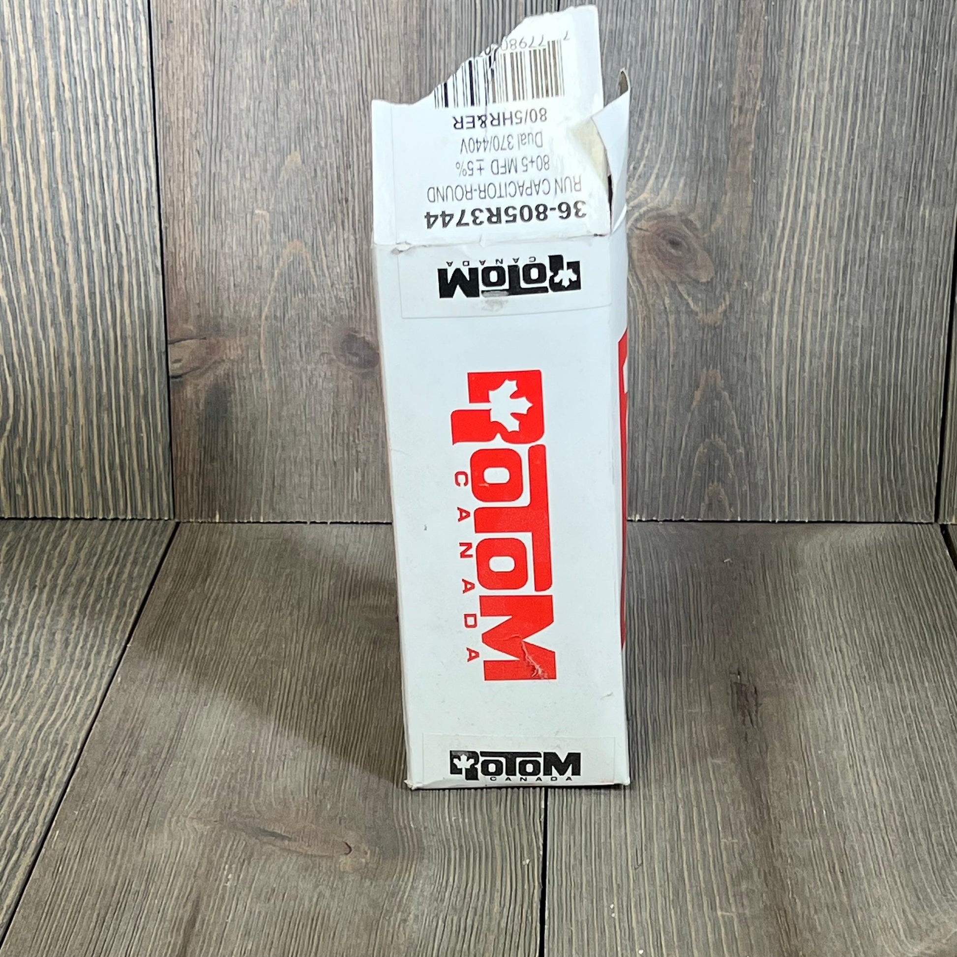 Rotom Start Capacitor 36-805R3744 in original packaging, perfect for HVAC systems, featuring durable construction.