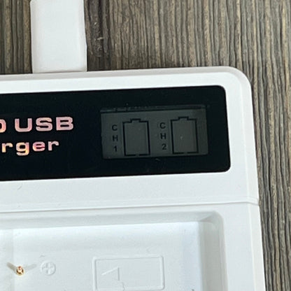 Dual LCD charger station for Arlo Pro batteries, featuring USB-C connectivity, safe for indoor and outdoor use.