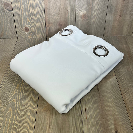 Folded greyish white RYB HOME privacy curtain with grommets, ideal for sliding glass doors and noise reduction.