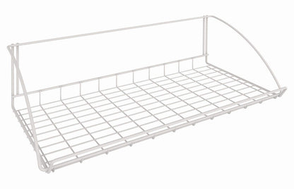 White ClosetMaid 8279 hanger shelf, 24 inches wide, ideal for laundry storage and utility organization.