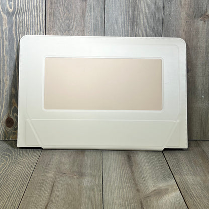 Ultra-slim MOFT laptop sleeve bag in beach white, showcasing expandable storage and dual adjustable angles for 15"-16" MacBooks.