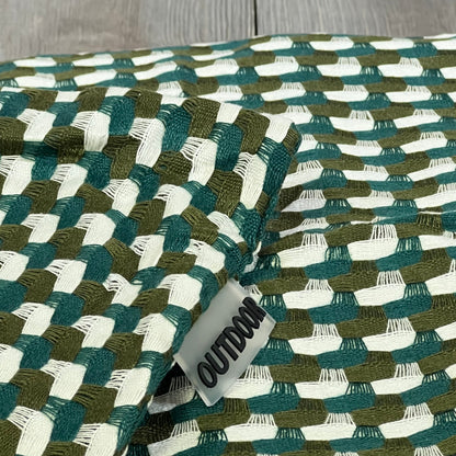 Green and white woven texture on MIULEE waterproof outdoor pillow cover, ideal for patio or garden decor.